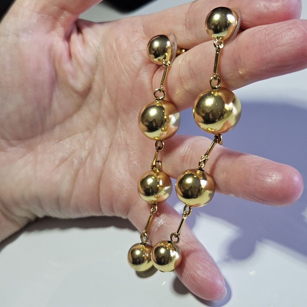 J. Crew Gold Tone Long Dangling Assorted Size Ball Earrings - Picture 4 of 15